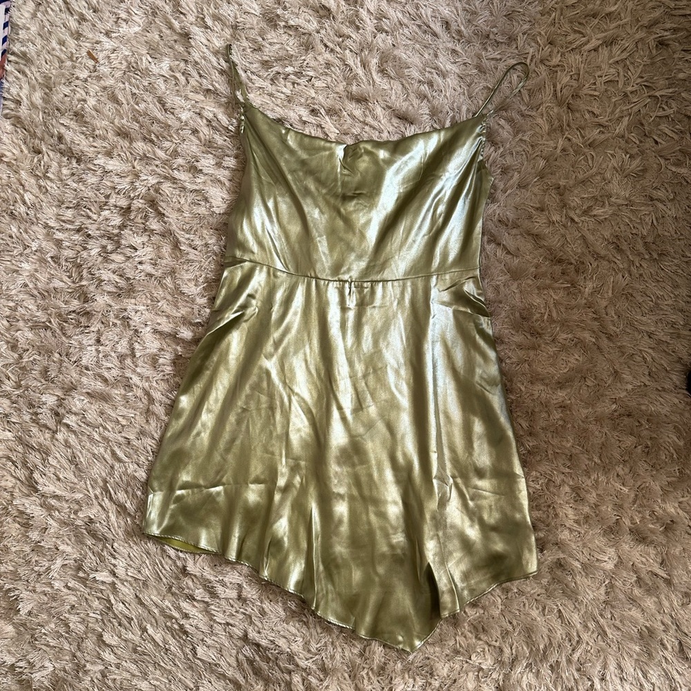 Urban Outfitters Metallic Green Asymmetrical Slip Dress - Size Large - NEW